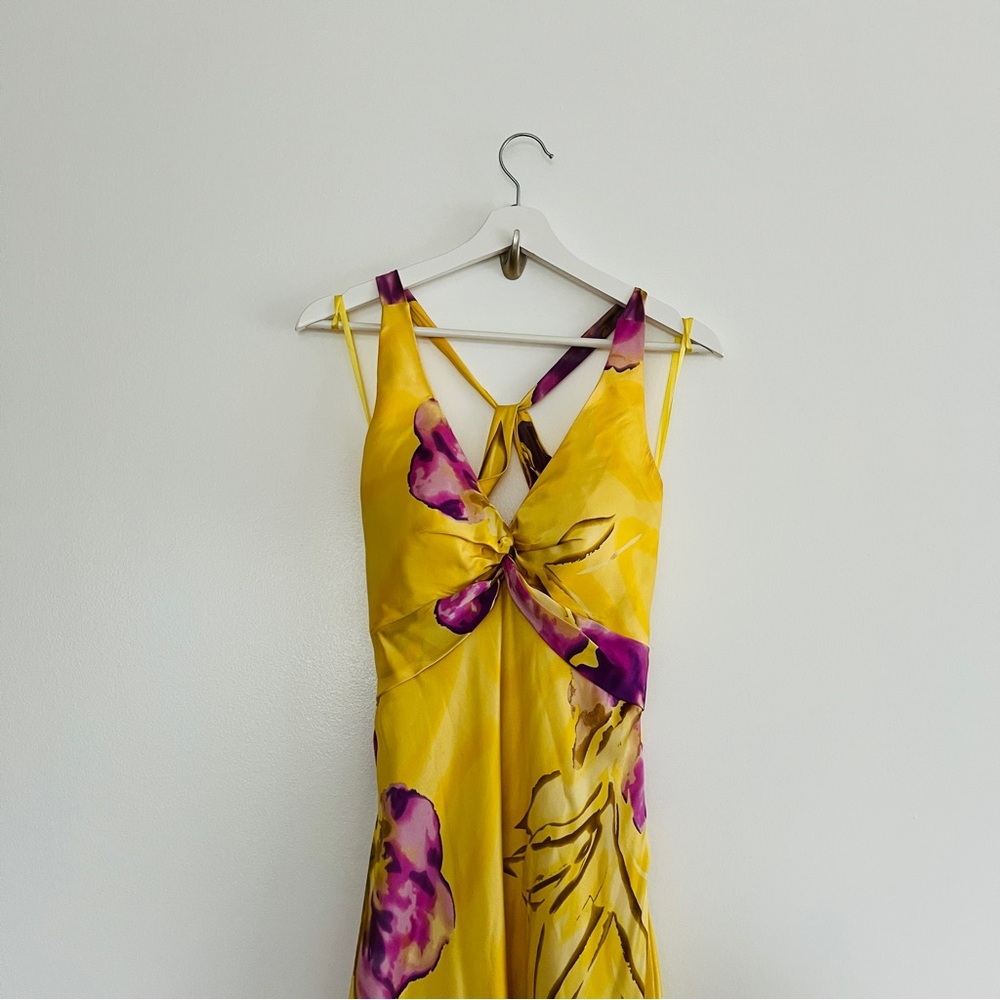 Cache Vintage Yellow Purple Floral Cutout Maxi Dress Size 6 Y2K - Picture 3 of 9